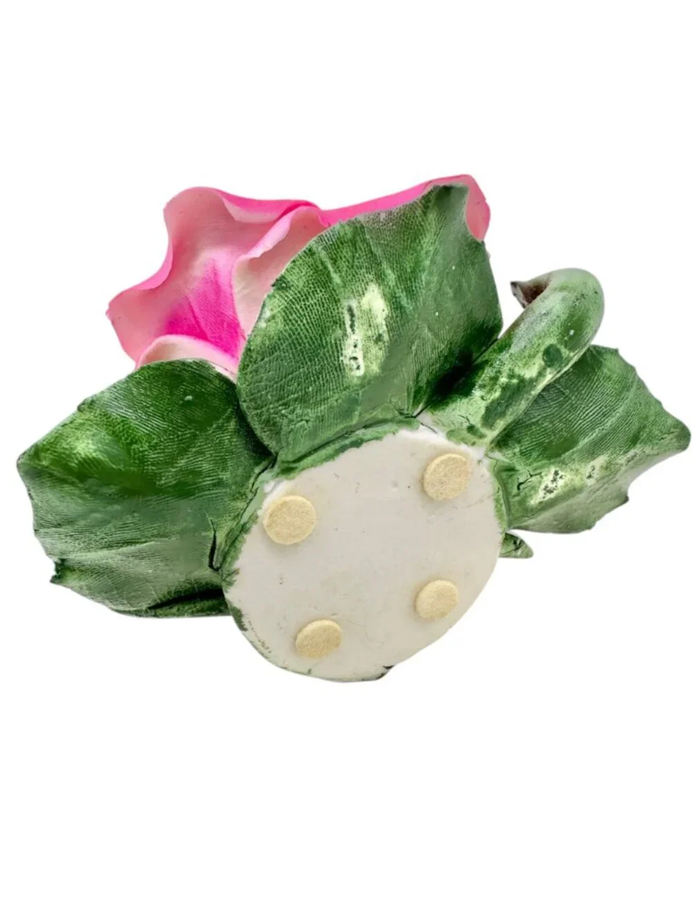 Capodimonte Rose Porcelain Figurine Dk Pink Green Made In Italy Original Box